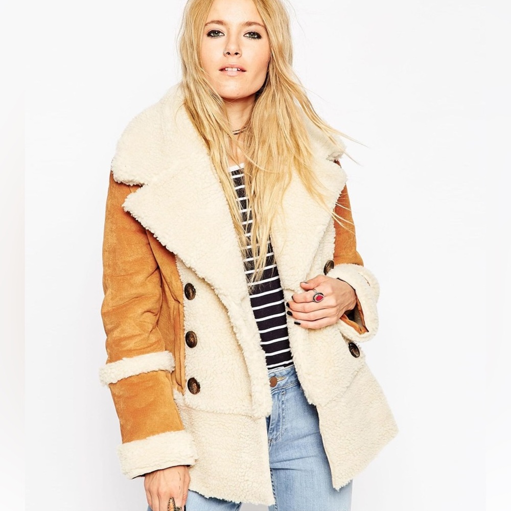 ASOS Collection Suede Shearling Coat - US SIZE 8
